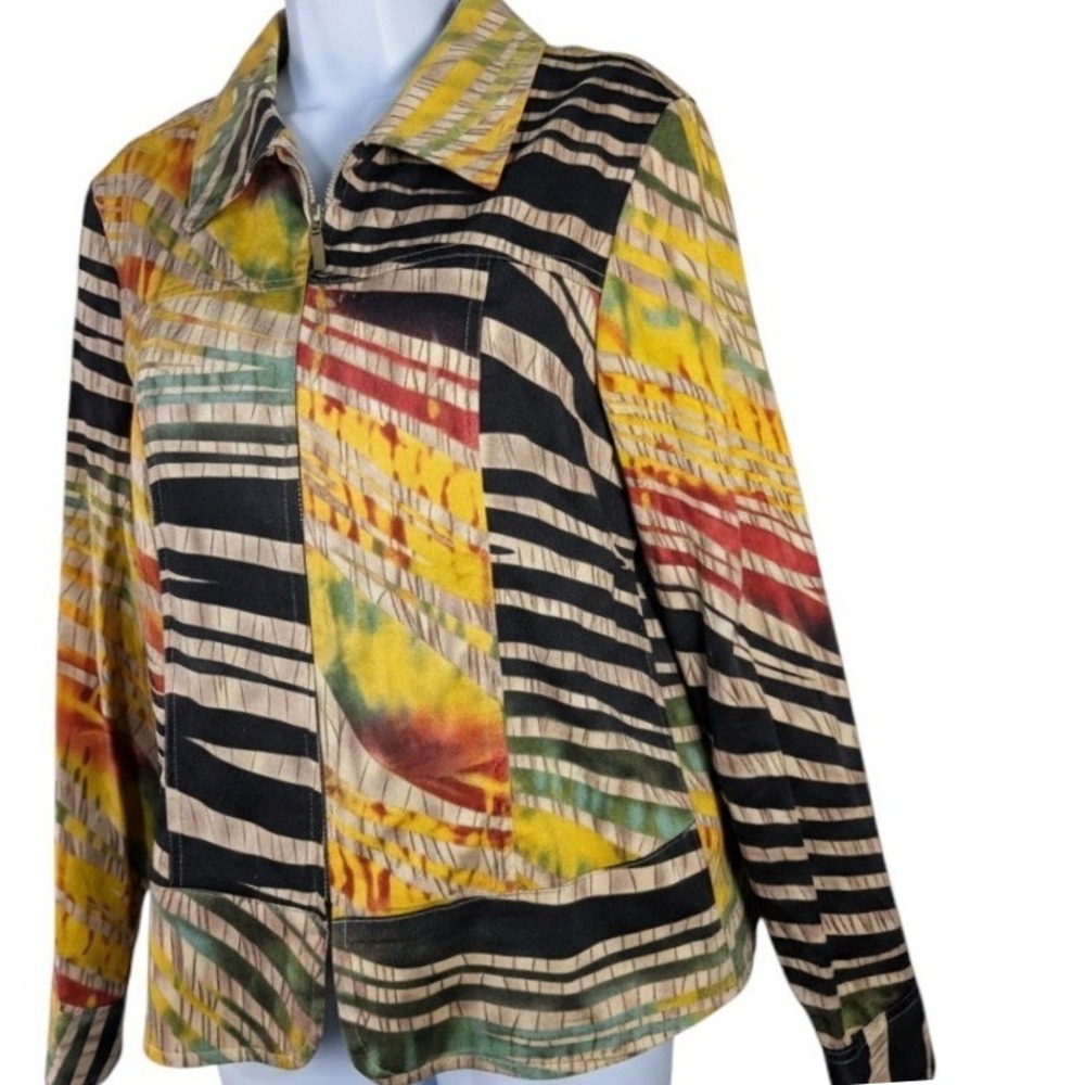 Erin by Erin London Womens M Abstract‎ Stripe Zip Up Jacket Multi Color Cotton